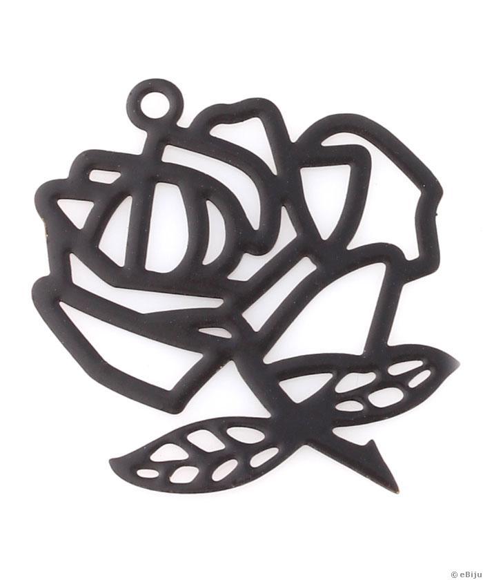 Figurină metalică, tip pandantiv, trandafir, negru, 2.7 x 3.3 cm