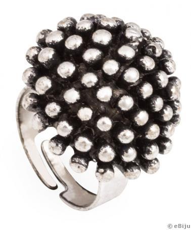 Inel argintiu cu negru, forma coral