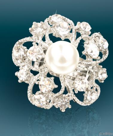 Inel floare metal argintie cu
perla de sticla alba