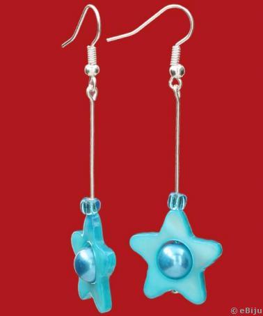 Kék, csillag alakú gyöngyház fülbevaló üveggyöngyökkel
