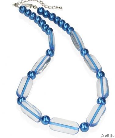 Kék üveggyöngyökből és szintetikus anyagból készült nyaklánc