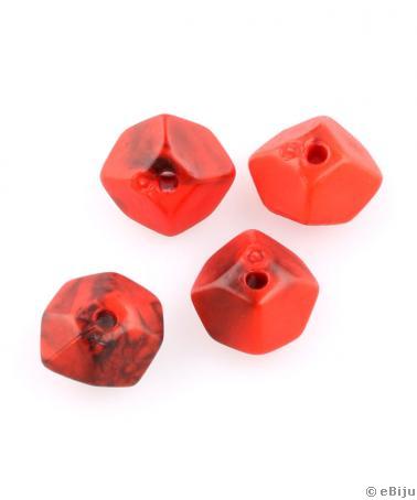 Mărgea acrilică, dodecaedru, roşu cu negru, 1.2 x 0.6 cm