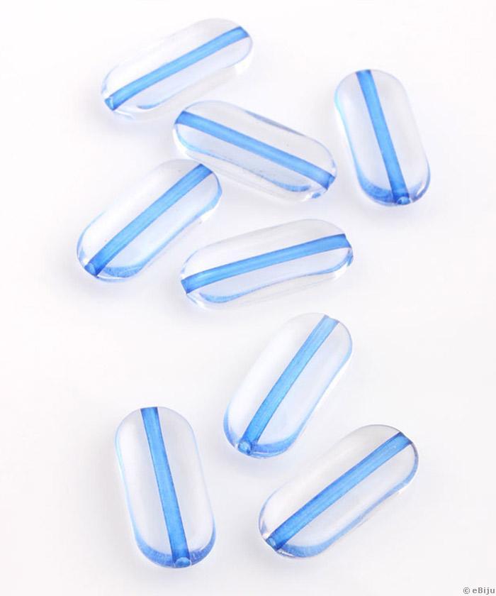 Mărgea acrilică, dreptunghi ovalizat, translucid-albastru, 1.1 x 2.5 cm