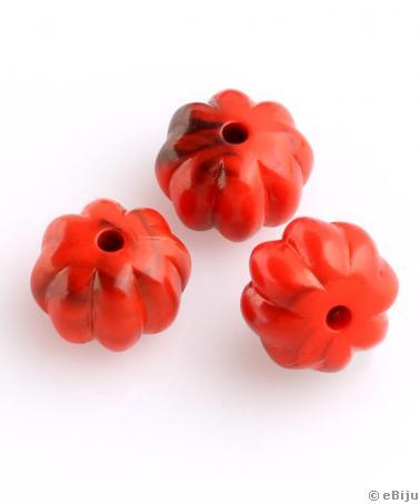 Mărgea acrilică, floare, roşu cu negru, 1.3 x 0.8 cm