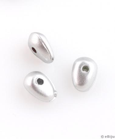 Mărgea acrilică, oval asimetric, argintiu sidefat, 0.7 x 0.5 cm