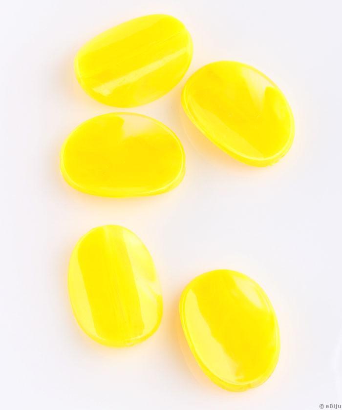 Mărgea acrilică, oval, galben,  2.1 x 3 cm
