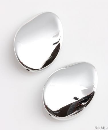Mărgea acrilică, oval, ondulat, argintiu metalizat, 3.3 x 4.5 cm