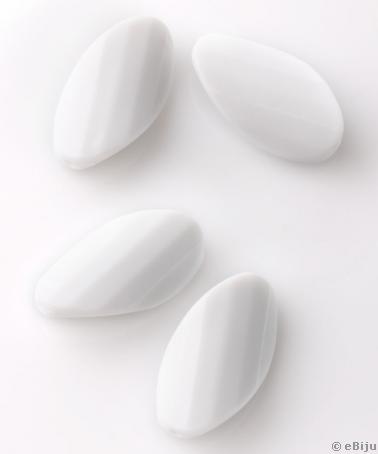 Mărgea acrilică, oval răsucit, alb, faţetat, 1.8 x 3.2 cm