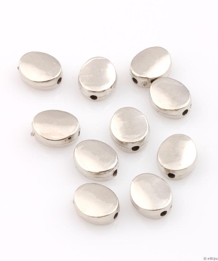 Mărgea acrilică, ovală, argintiu metalizat, 0.9 x 1 cm
