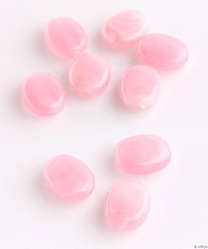 Mărgea acrilică, ovală, roz pal, 1 x 1.2 cm