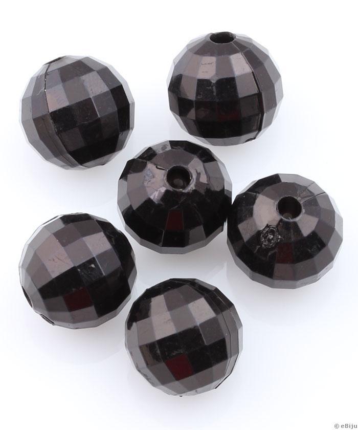 Mărgea acrilică, sferică, faţetată, neagră, 1.4 cm