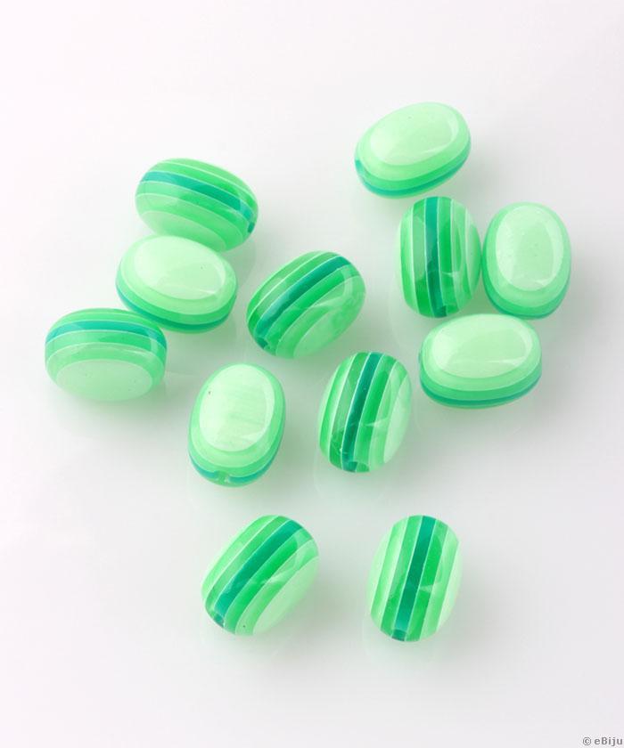 Mărgea din răşină, ovală, verde, în dungi, 1 x 1.3 cm