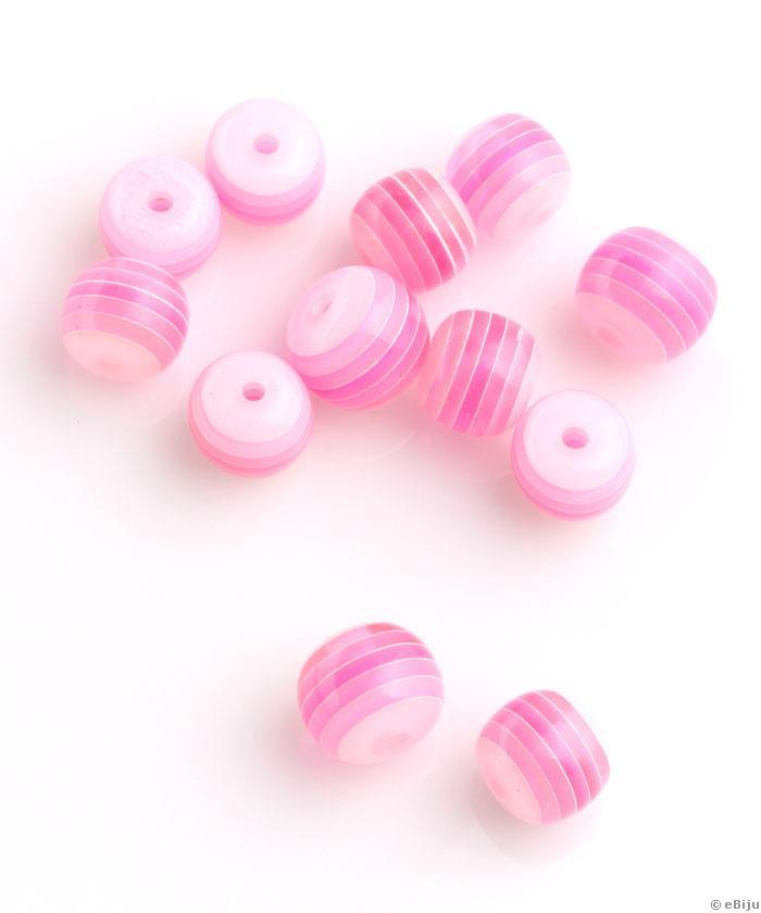 Mărgea din răşină, sferică, roz, în dungi, 1.1 cm
