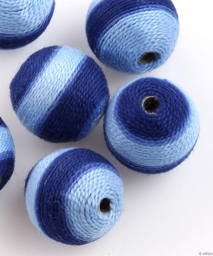 Mărgea textilă, sferică, aţă albastru marin-albastru deschis, 2 cm