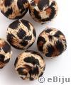 Mărgea textilă, sferică, imprimeu leopard, maro-negru, 2 cm