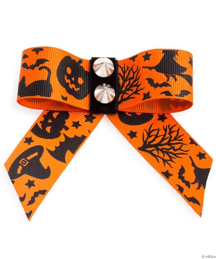 Narancssárga Halloween masni bross, tüskékkel