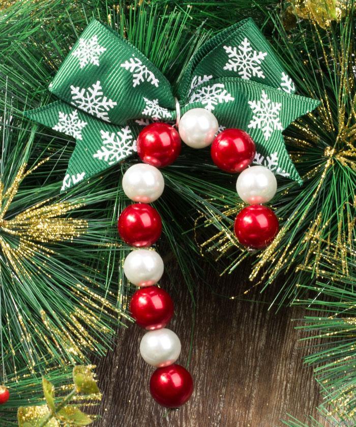 Ornament acadea de Crăciun, din perle de sticlă, cu fundiţă verde