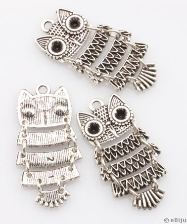 Pandantiv bufniţă, metal, argintiu, 3.6 x 1.7 cm