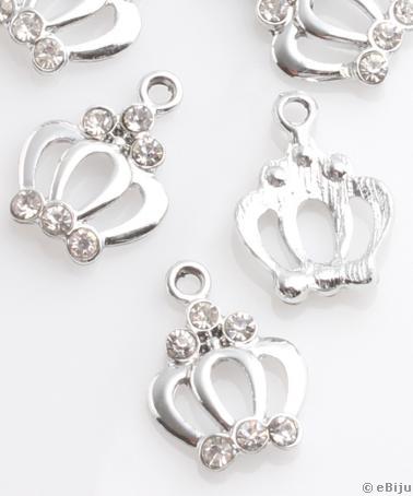 Pandantiv coroniţă cu cristale, metal, argintiu, 2 x 1.5 cm