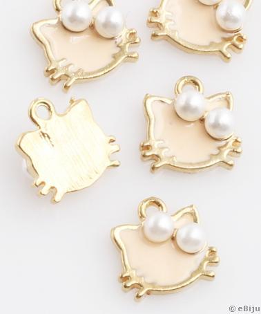 Pandantiv Hello Kitty cu perle, metal, auriu, 1 x 1.2 cm