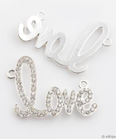 Pandantiv Love cu cristale, metal, argintiu, 4.2 x 3.3 cm