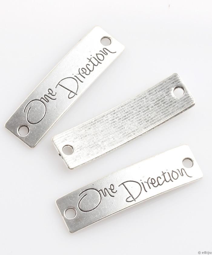 Pandantiv plăcuţă One Direction, metal, argintiu, 3.8 x 1.2 cm