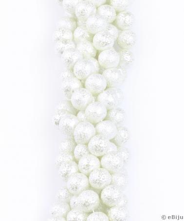 Perlă de sticlă albă, gofrată, 1 cm