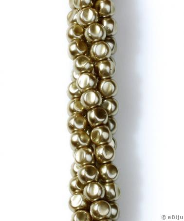 Perlă de sticlă, turtită, bej-auriu, 0.6 cm