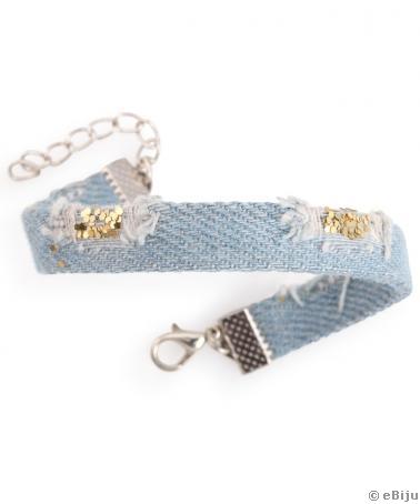 RESIGILAT Brăţară dublă din denim albastru, cu sclipici