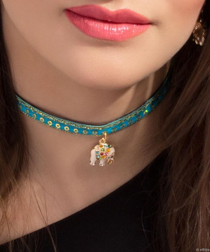 Aranyszínű flitteres choker, eelfánt medállal