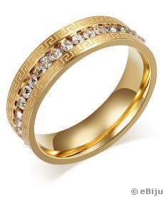 Aranyszínű rozsdamentes acél gyűrű, görög mintákkal