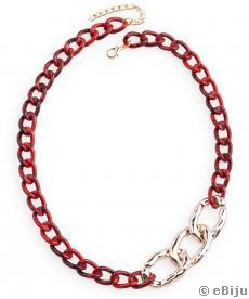 Asszimetrikus nyaklánc, piros-fekete fém láncszemek