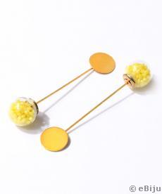 Baza broşă, aurie, glob cu cristale galbene, 5.5 cm