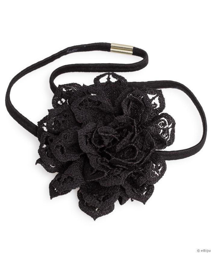 Bentiţă de păr cu trandafir textil negru