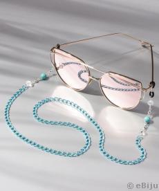 Bijuterie de ochelari, cu mărgele de howlit turcoaz şi cristale