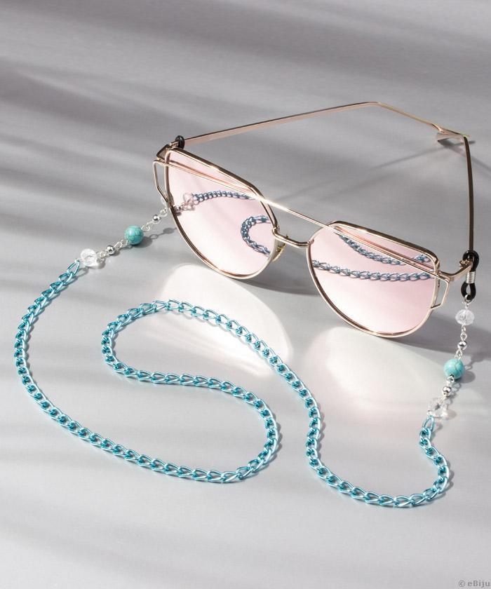 Bijuterie de ochelari, cu mărgele de howlit turcoaz şi cristale