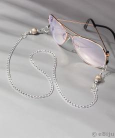 Bijuterie de ochelari, cu perle de sticlă bej