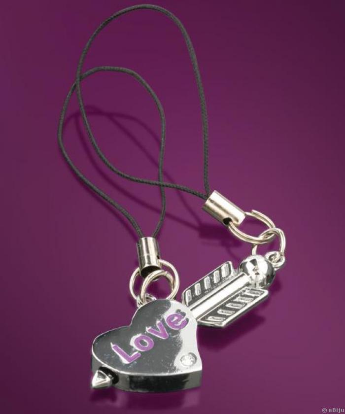 Bijuterie pentru telefon inimioara si sageata