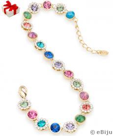 Brăţară aurie cu floricele din elemente Swarovski multicolore