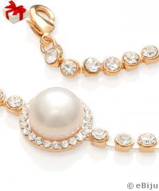 Brățară aurie cu perlă de cultură albă și elemente Swarovski