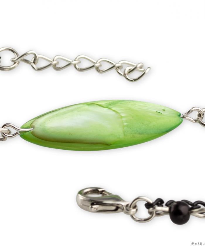 Brăţară cu lanţ dublu, sidef verde şi perle de sticlă