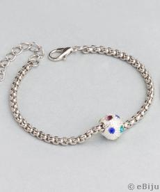 Brăţară cu mărgea metalică, cu cristale multicolore