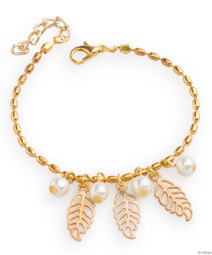 Brăţară cu perle de sticlă şi frunze aurii