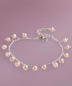 Brăţară delicată de mirese din perle de cultură roz piersică pe lanţ subțire