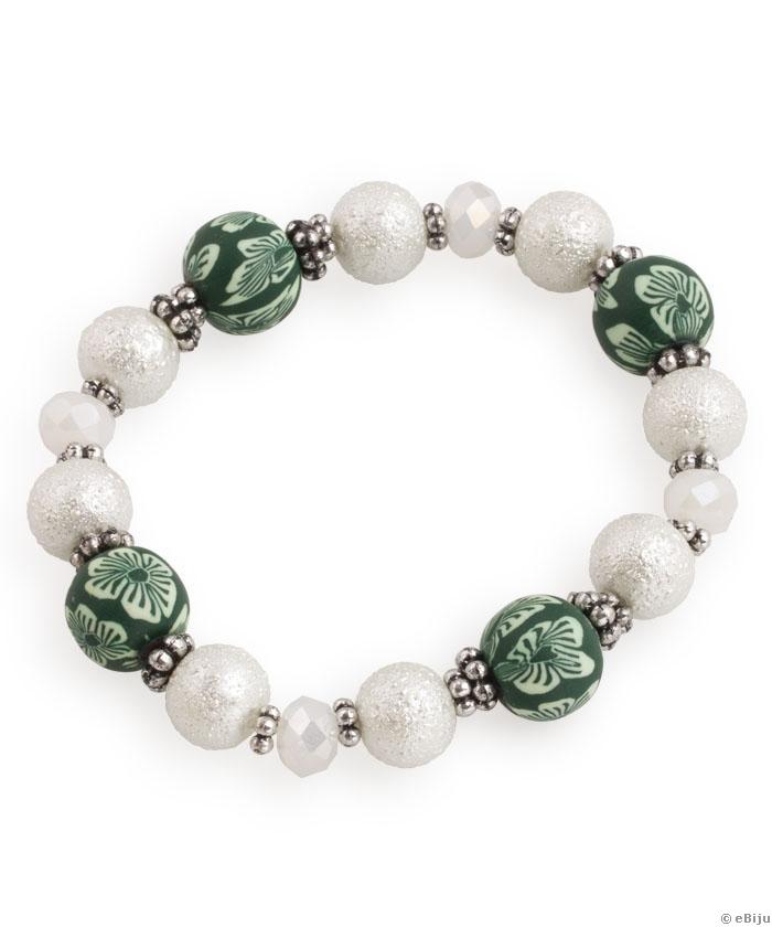 Brăţară din mărgele fimo verzi cu perle