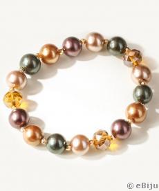 Brăţară din perle cu cristale de culoarea chihlimbarului