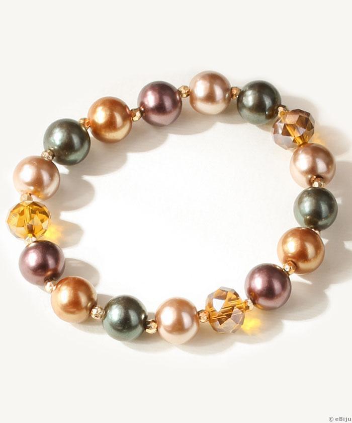 Brăţară din perle cu cristale de culoarea chihlimbarului
