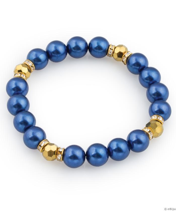 Brăţară din perle de sticlă albastru marin, cu cristale