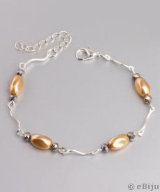 Brăţară din perle de sticlă aurii, cu cristale