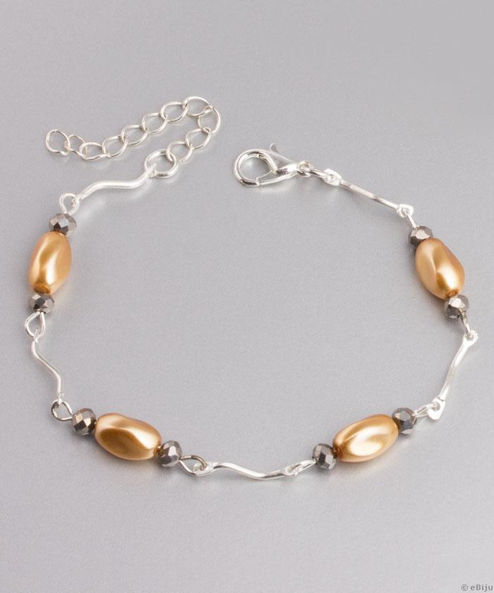 Brăţară din perle de sticlă aurii, cu cristale